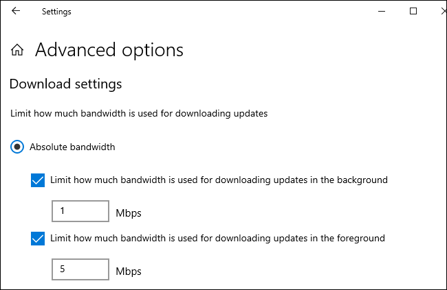 Establecer un límite de descarga y carga en Mbps para las actualizaciones de Windows 10.