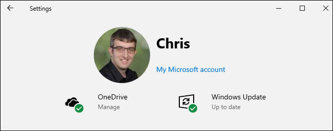 El nuevo banner con la imagen de su cuenta de usuario en la aplicación Configuración en Windows 10.