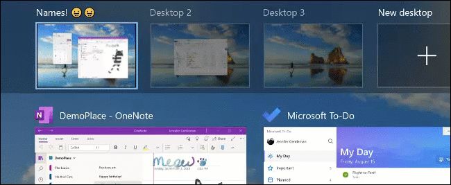 Cambiar el nombre de un escritorio virtual (con emoji) en Windows 10.