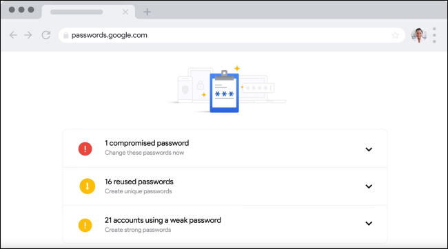 Verificación de contraseña en el administrador de contraseñas de Google.