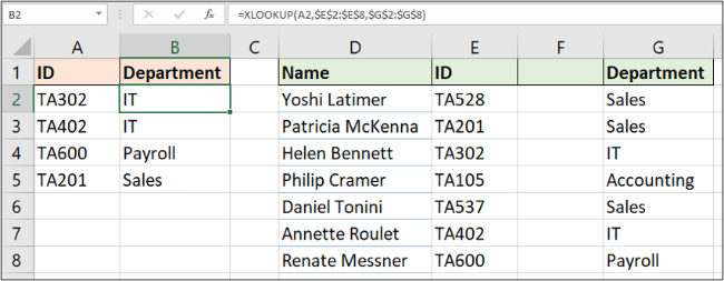 La columna insertada no interrumpe XLOOKUP