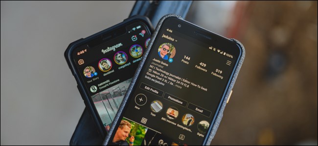 Instagram en modo oscuro en un teléfono iPhone y Android.