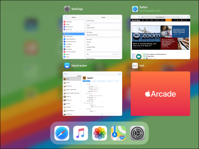 Miniaturas de aplicaciones en App Switcher en iPad.