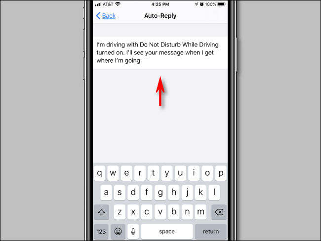 Ingrese el mensaje de respuesta automática en la configuración de "No molestar" en el iPhone.