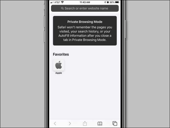 Ventana del modo de navegación privada de iPhone