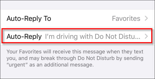 Toca "Respuesta automática" en la configuración de "No molestar" en el iPhone.