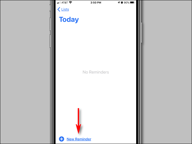 Toque Nuevo recordatorio en la aplicación Recordatorios en iPhone