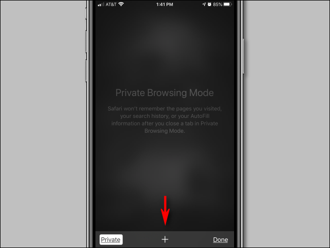 Toque más en el modo de navegación privada en Safari para iPhone