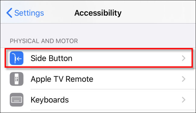 En la configuración de accesibilidad del iPhone, toca "Botón lateral".