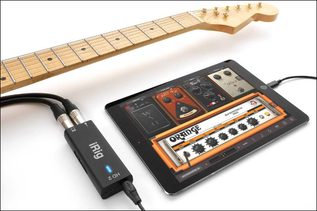 Guitarra conectada a iRig HD2 y un iPad