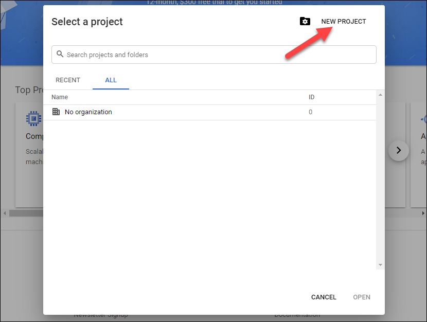 Haga clic en "Nuevo proyecto".