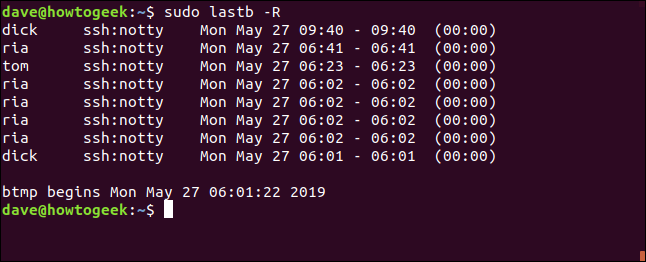 lastb - R en una ventana de terminal