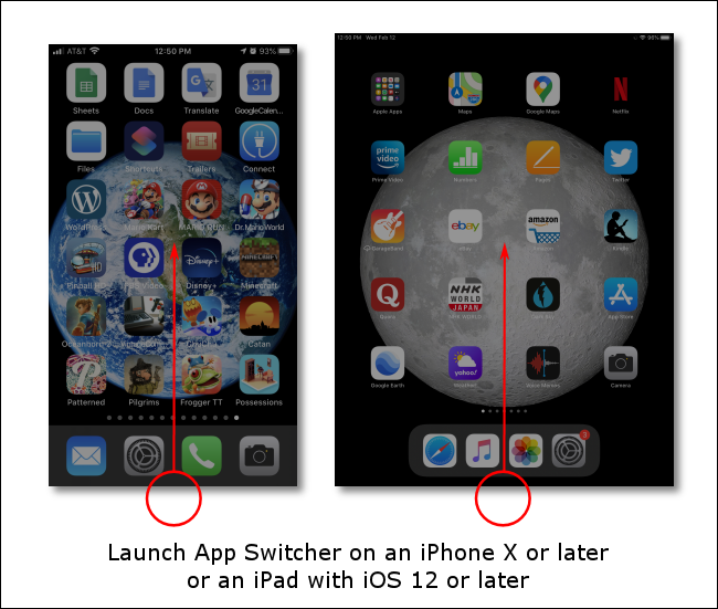 Deslice el dedo hacia arriba desde la parte inferior de la pantalla para iniciar App Switcher en iPhones o iPads sin botones de inicio.