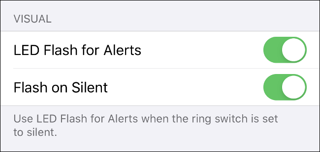 La configuración "Visual" para alertas entrantes en iPhone.