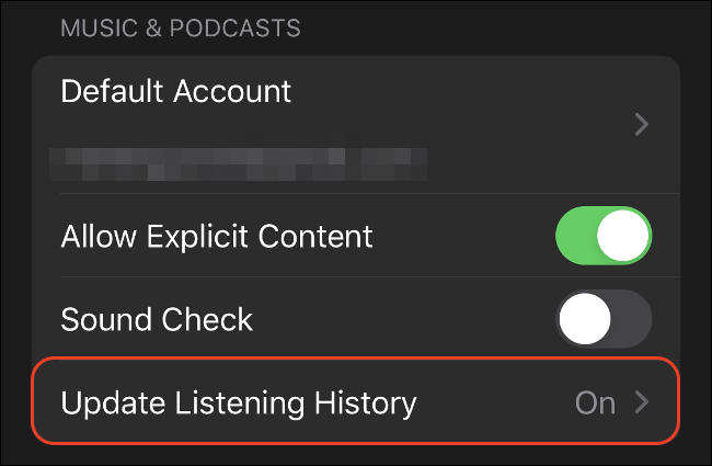 Toca "Actualizar historial de escucha" para desactivarlo.