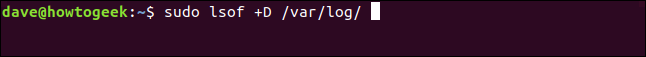 sudo lsof + D / var / log / en una ventana de terminal