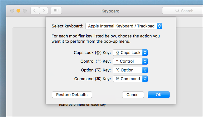 modificadores de mapa de preferencias de teclado de mac