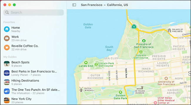 Aplicación macOS 11.0 Big Sur Maps