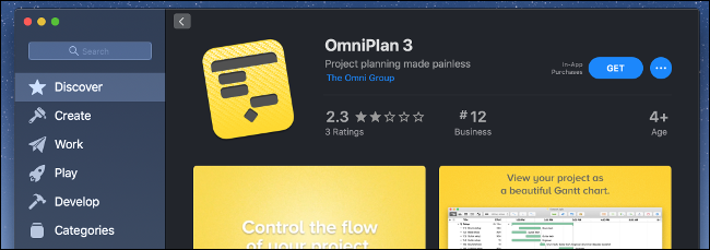 Mac App Store mostrando la aplicación OmniPlan 3.