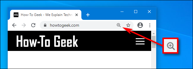 Mientras usa Zoom en Chrome, aparecerá un ícono de lupa en la barra de direcciones
