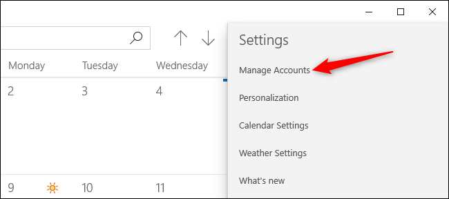 Administrar cuentas en la aplicación Calendario de Windows 10.