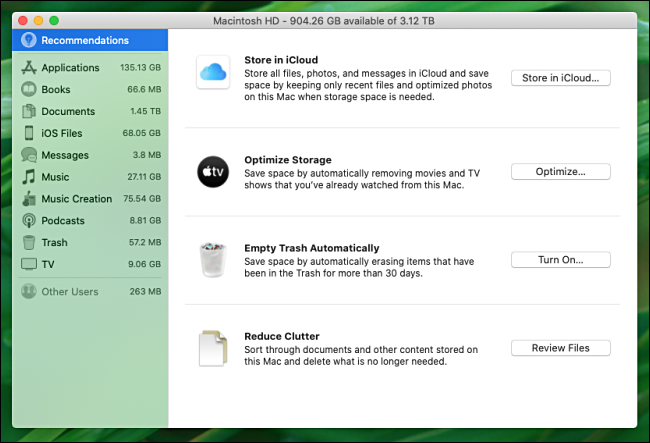 Herramientas de macOS Catalina que ayudan a administrar el espacio en disco