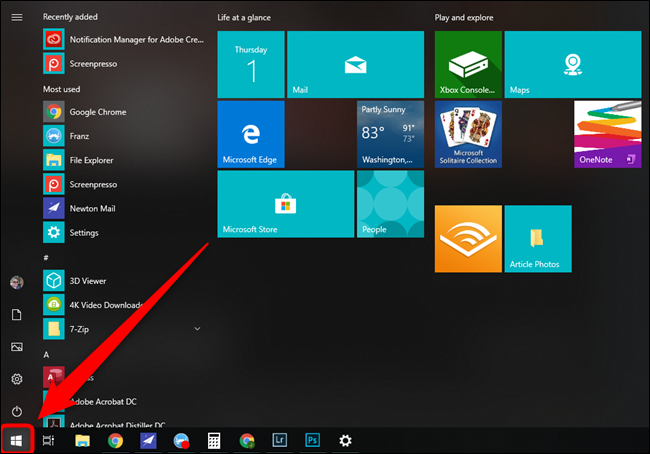Botón del menú Inicio de Microsoft Windows 10