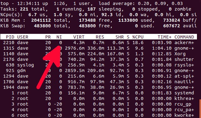 top corriendo en una terminal