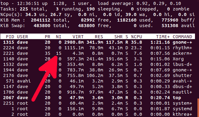 top corriendo en una terminal