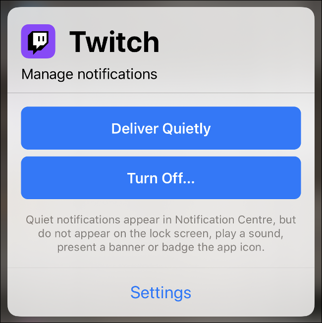 El menú "Administrar notificaciones" en "Twitch".