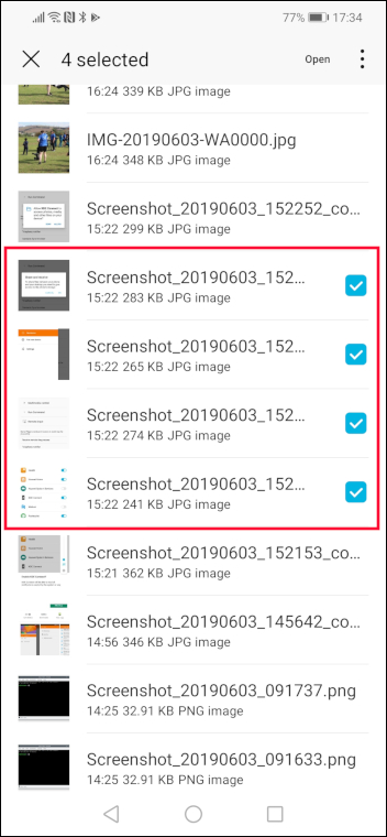 Varios archivos seleccionados en KDE Connect
