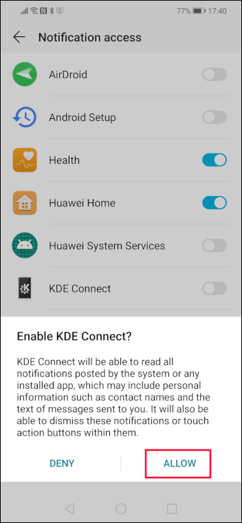 Habilite las opciones de verificación de KDE Connect