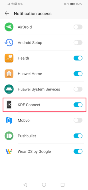 Conexión de KDE con permiso de notificación concedido
