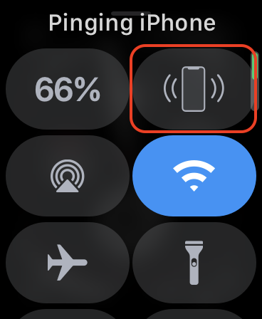 La opción "Hacer ping al iPhone" en un Apple Watch.