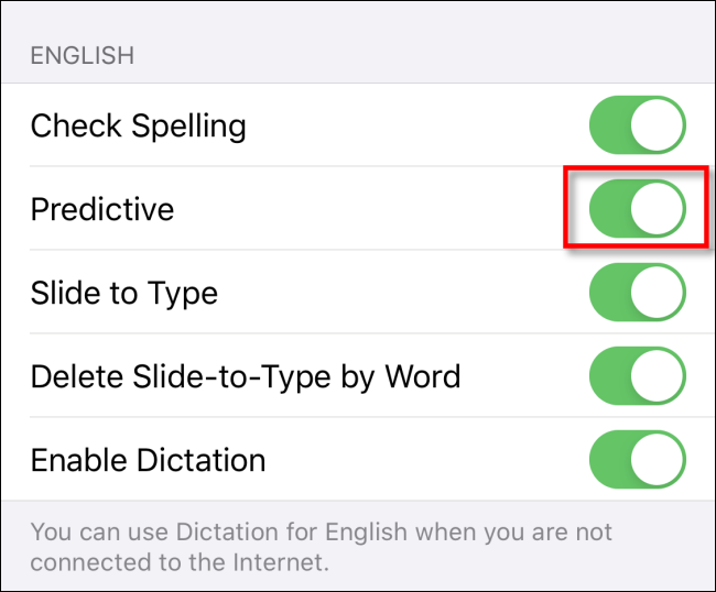 Active el texto predictivo en la configuración de Apple para iPhone