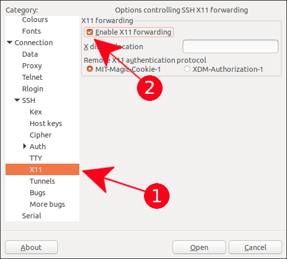 Opción de reenvío X11