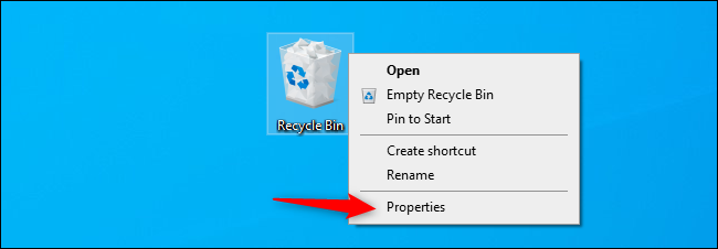 Abriendo la ventana de propiedades de la Papelera de reciclaje.