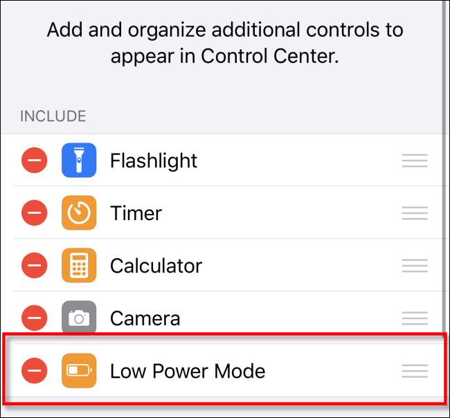 Eliminar el modo de bajo consumo de Control Center iOS