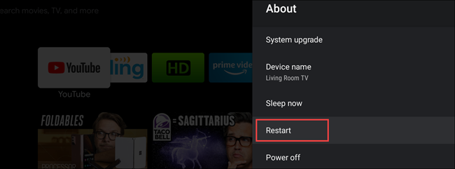 reiniciar android tv desde la configuración