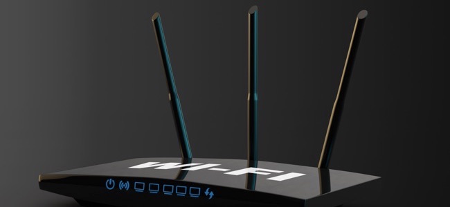 Enrutador WiFi moderno 3d sobre un fondo negro