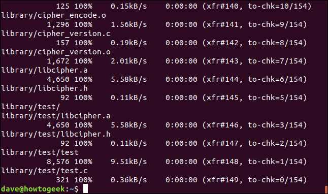 salida rsync con progreso en una ventana de terminal