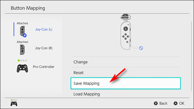 Seleccione Guardar mapeo en Nintendo Switch