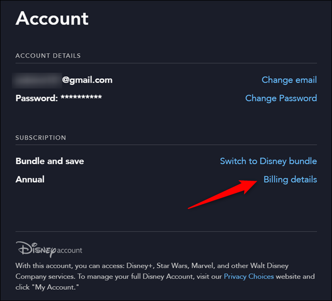 Página de cuenta de Disney +