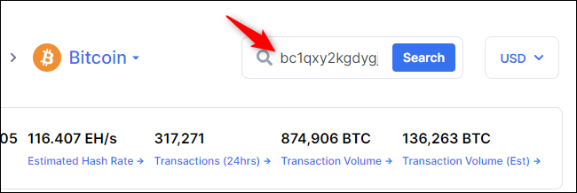 Búsqueda de transacciones de direcciones de Bitcoin.