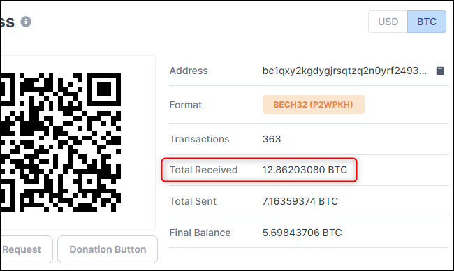 Ver cuánto BTC ha recibido una cuenta de Bitcoin.