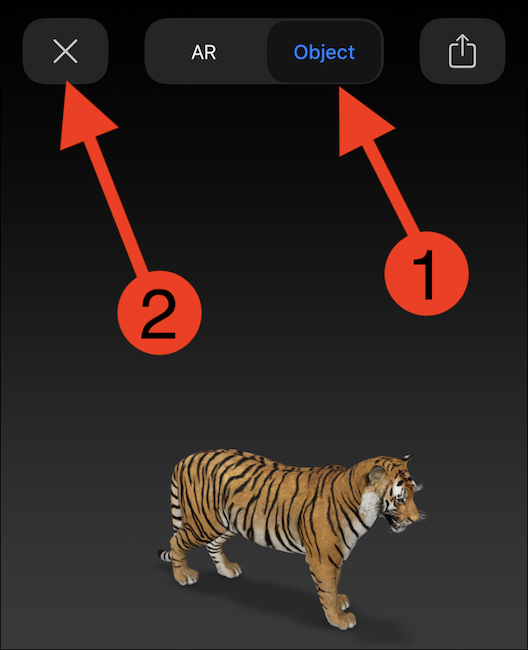 Toque "Objeto" para ver sin la experiencia AR o "X" para salir del modo AR.