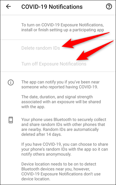 Seleccione la opción "Desactivar notificaciones de exposición" o "Eliminar ID aleatorios".