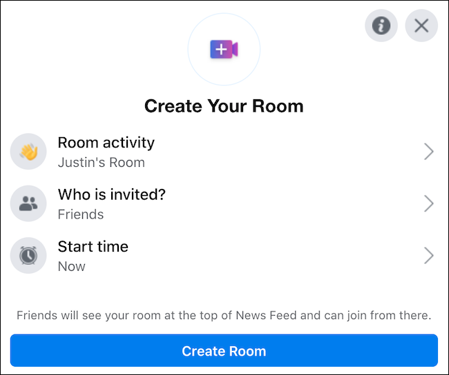 Configura tu sala de Facebook Messenger usando la ventana "Crea tu sala"