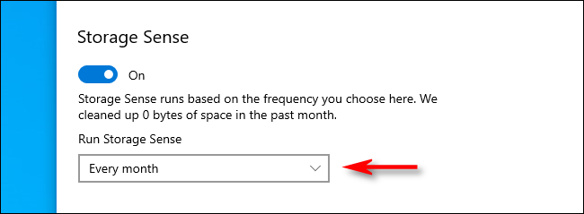 Seleccione Storage Sense Run Interval en la configuración de Windows 10