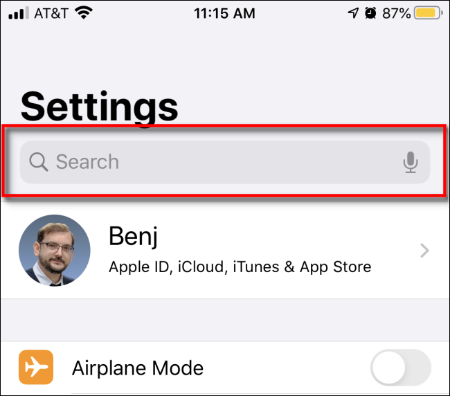 Búsqueda en la configuración en iOS y iPadOS